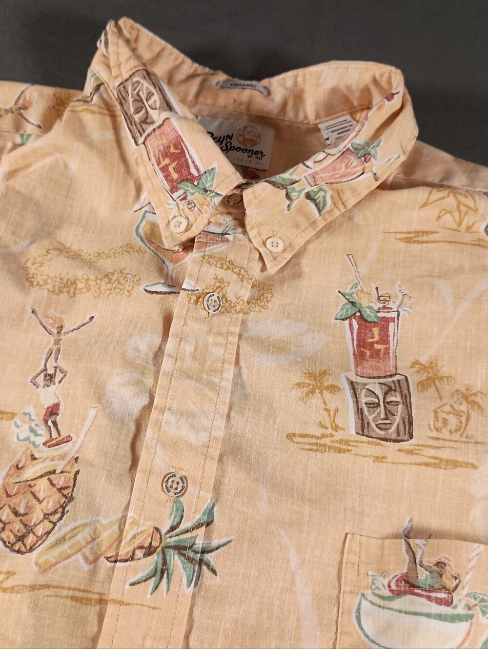 Reyn Spooner Classic Hawaiian Tiki Aloha Surf AOP Pocket Beach Men's XXL Shirt